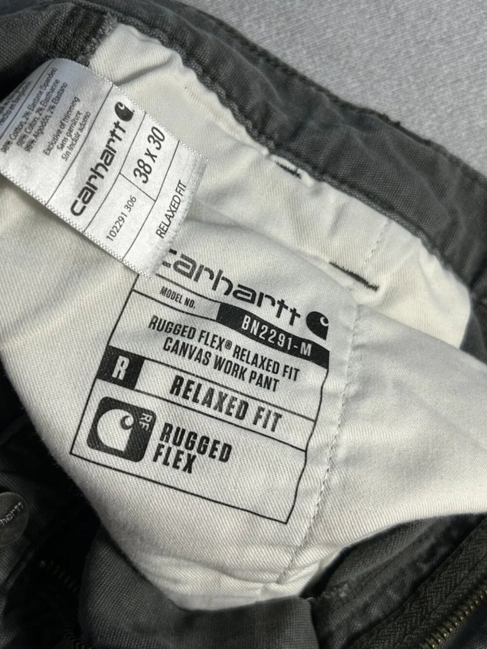Carhartt Relaxed Fit Dark Gray Work Pants Men's 38x30 (Fits 37x27) Rugged Flex